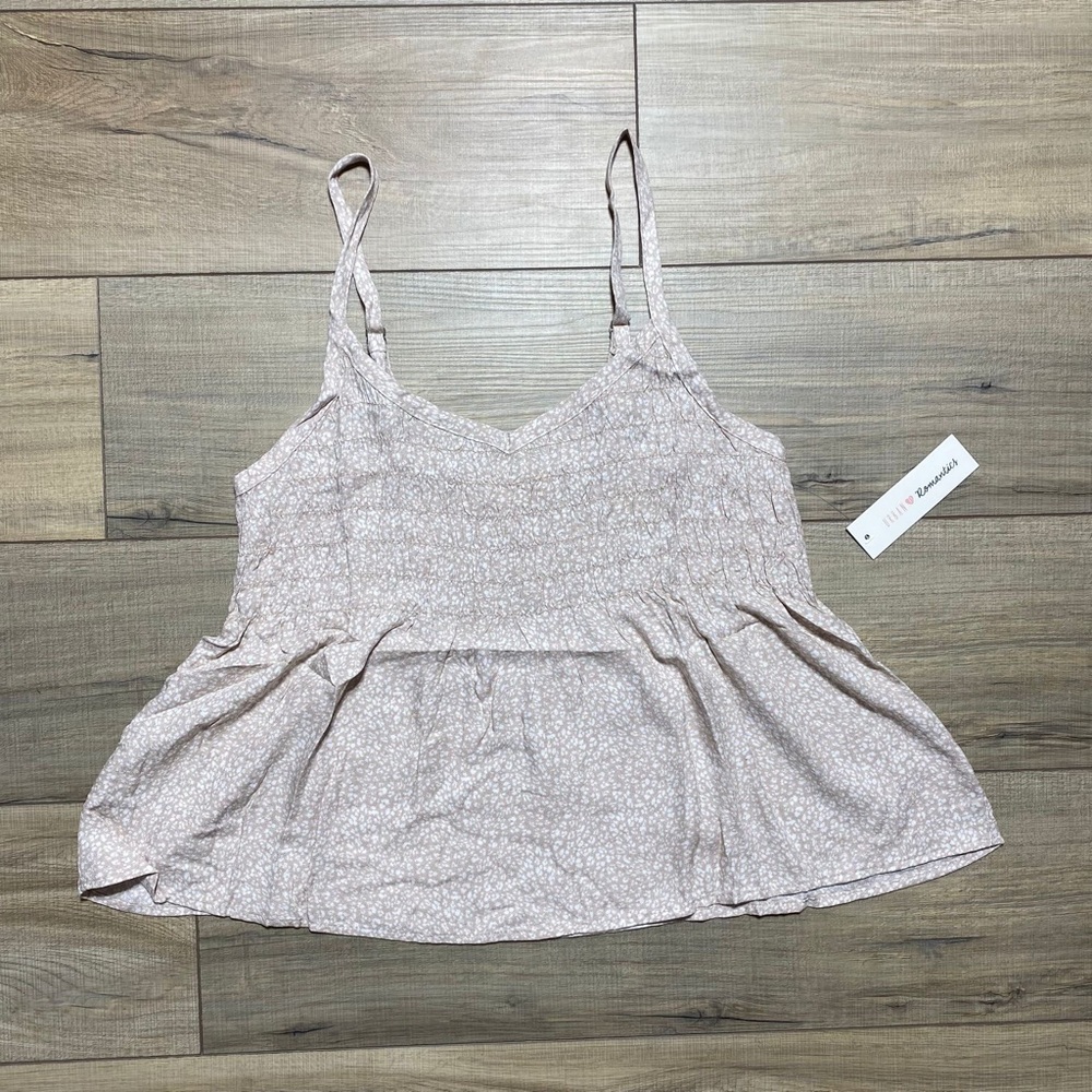 Urban Romantics Womens Smocked Cropped Tank Top Size Large‎ Brown And White